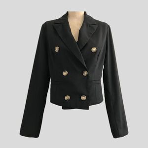 Allegra K Black Double Breasted Cropped Blazer Jacket Womens Size XS/S